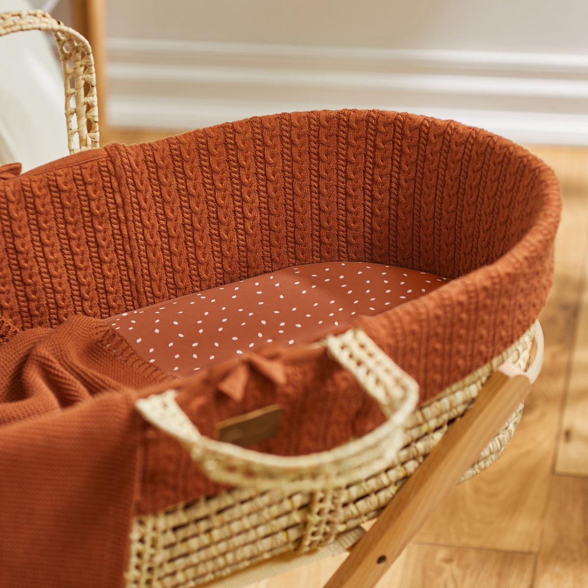 Terracotta Rice moses basket sheets within moses basket