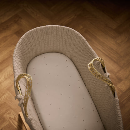 Little green sheep organic cotton moses basket/pram fitted sheets in truddle colour with brown dots.