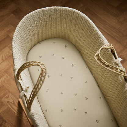Little green sheep organic cotton moses basket/pram fitted sheets in floral and cream colour.