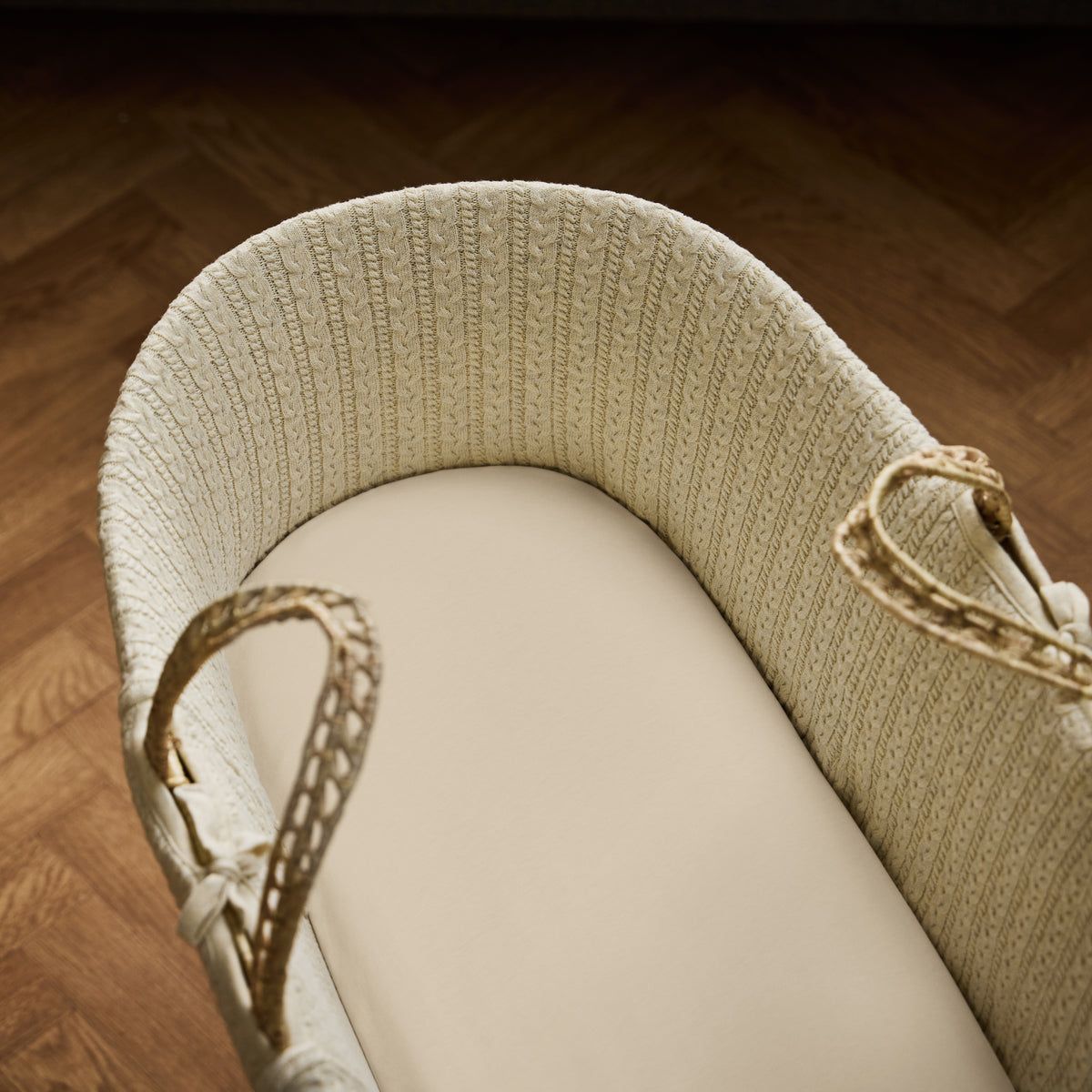 Little green sheep organic cotton moses basket/pram fitted sheets in linen beige colour.