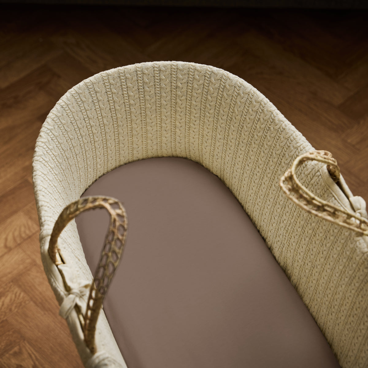 Little green sheep organic cotton moses basket/pram fitted sheets in cocoa brown colour.
