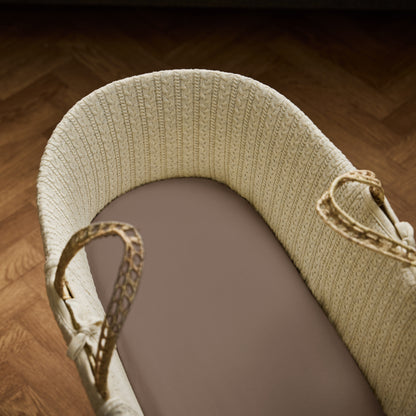 Little green sheep organic cotton moses basket/pram fitted sheets in cocoa brown colour.