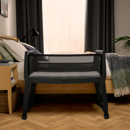 SnuzPod Studio bedside crib in Brooklyn Dark Grey colour.