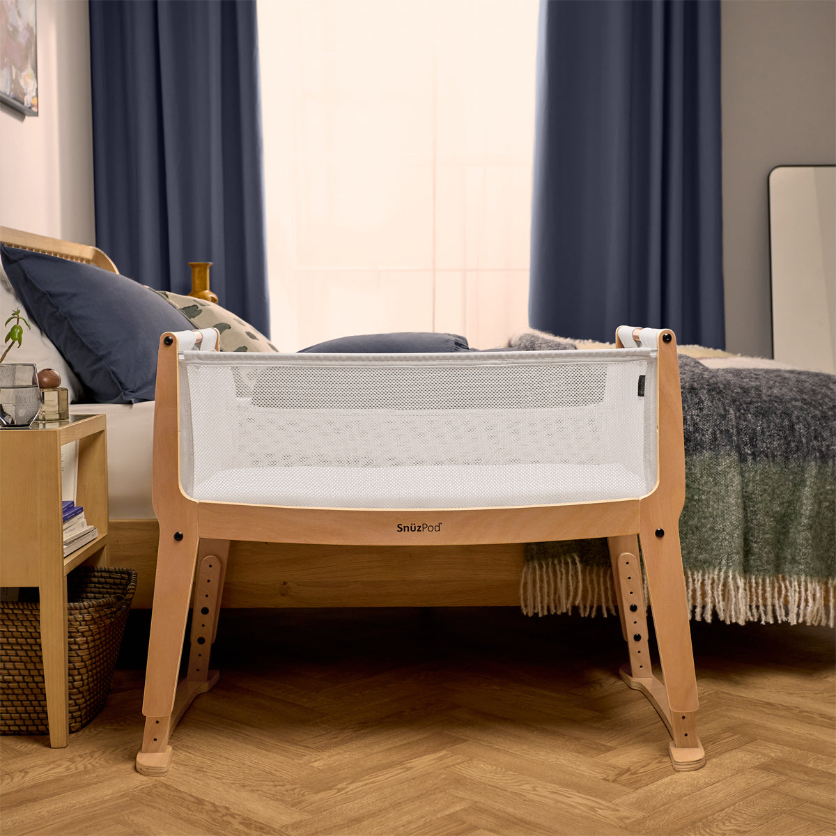 SnuzPod Studio bedside crib in Natural colour.
