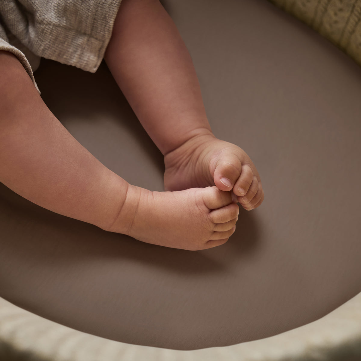 Little green sheep organic cotton moses basket/pram fitted sheets in cocoa brown colour.