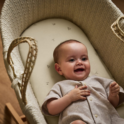 Little green sheep organic cotton moses basket/pram fitted sheets in floral and cream colour.