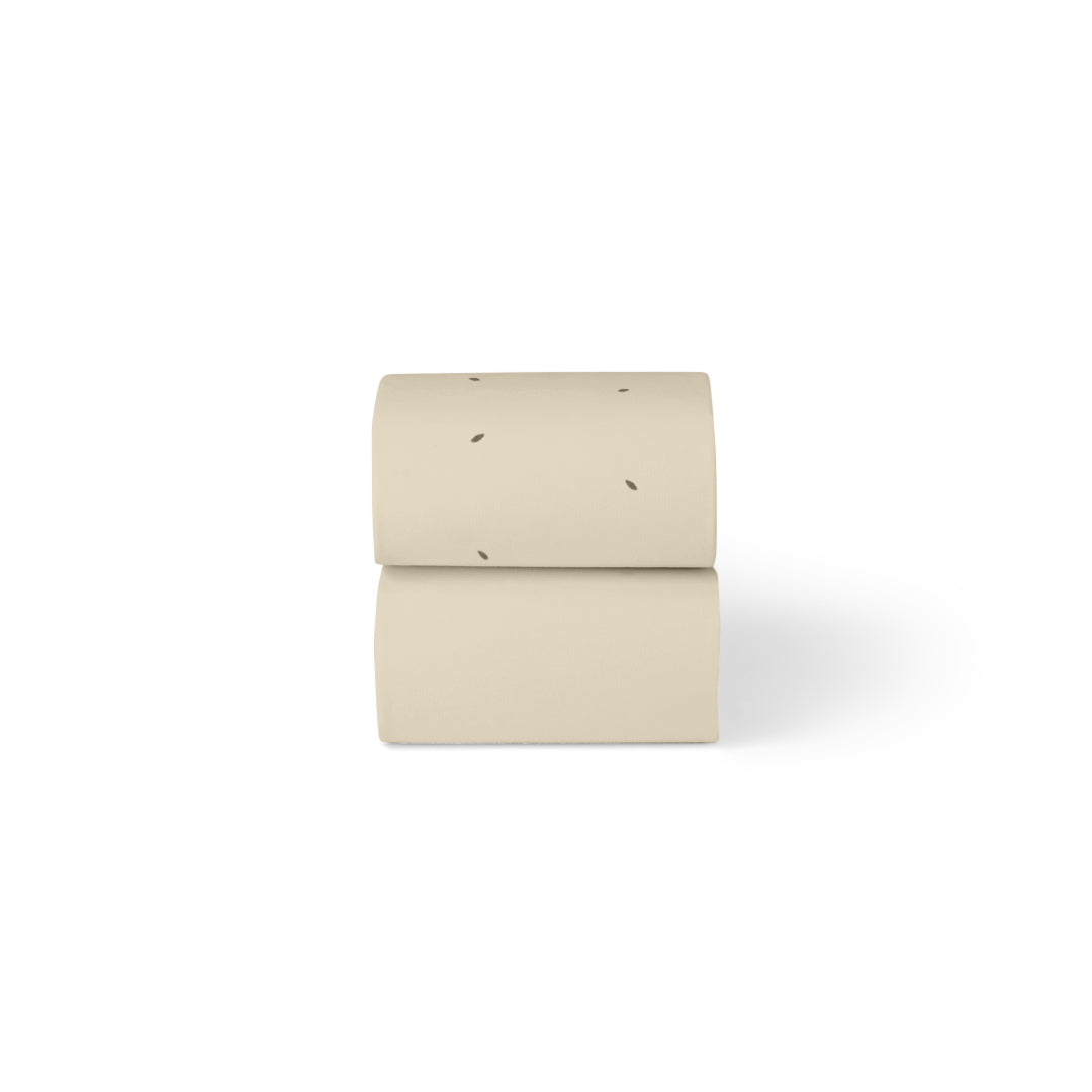 Little green sheep organic cotton moses basket/pram fitted sheets in linen colour with cocoa dots.