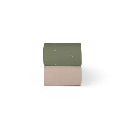 Little green sheep organic cotton moses basket/pram fitted sheets in juniper green and sage beige colour.