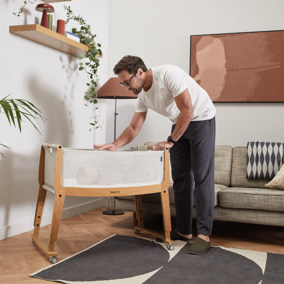 SnuzPod Studio bedside crib in Natural colour.