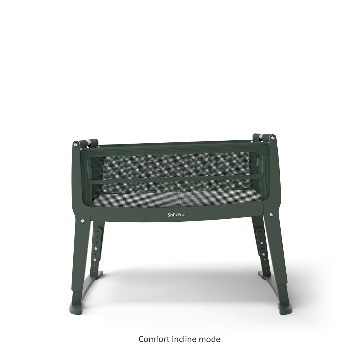 SnuzPod Studio bedside crib in Berlin Green colour.