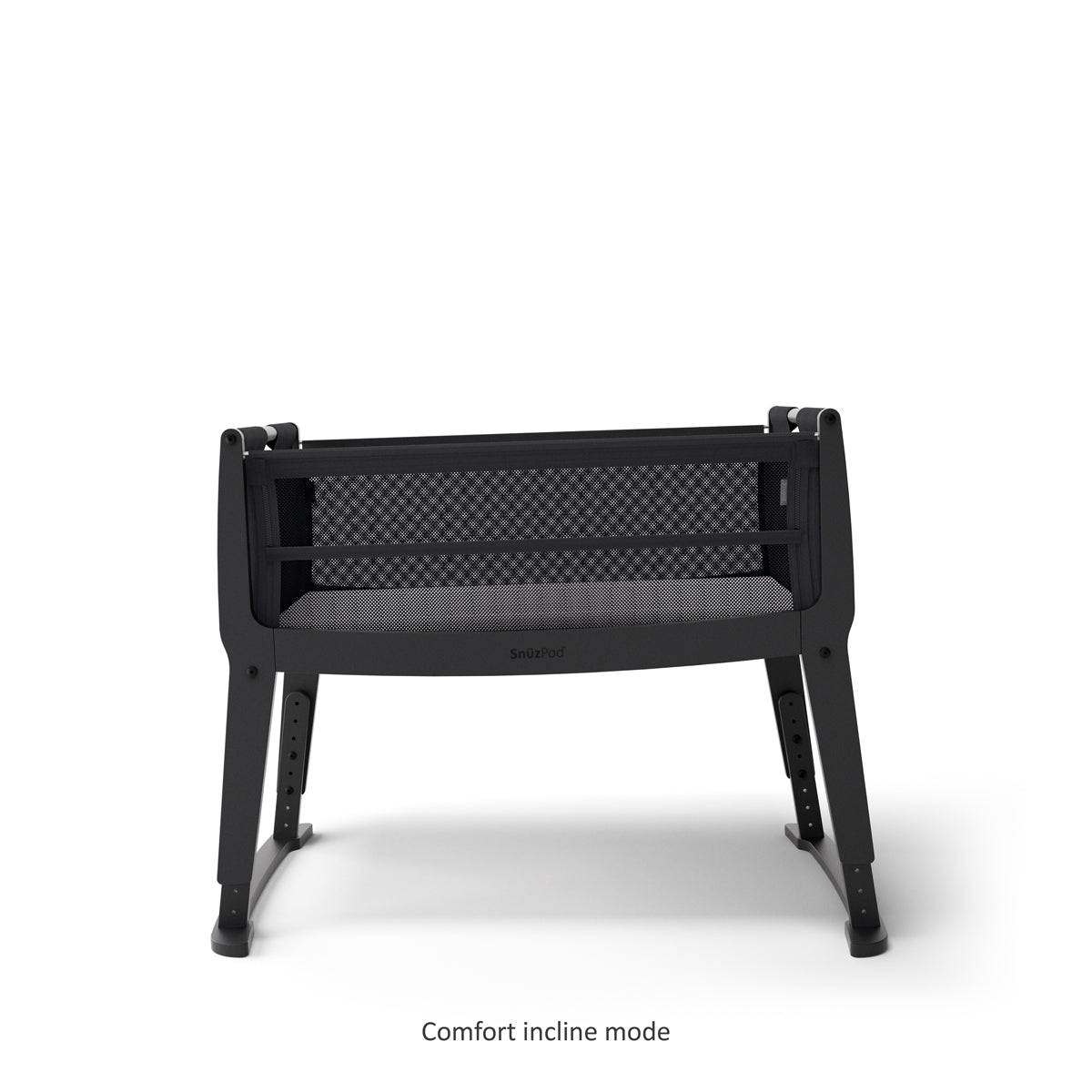 SnuzPod Studio bedside crib in Brooklyn Dark Grey colour.