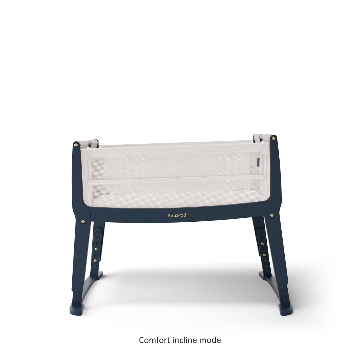 SnuzPod Studio bedside crib in London Navy colour.