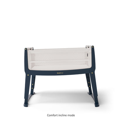 SnuzPod Studio bedside crib in London Navy colour.
