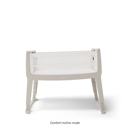 SnuzPod Studio bedside crib in Oslo Light Grey colour.