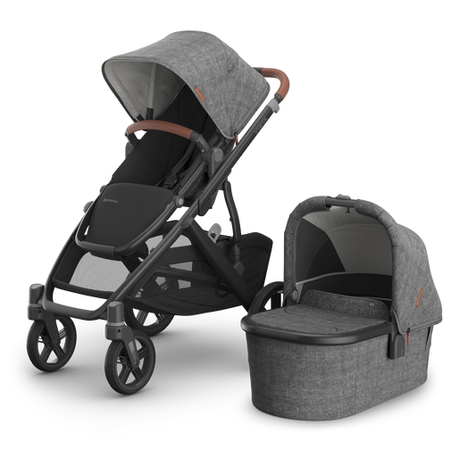 UPPAbaby Vista V3 In Greyson showcasing both a stroller and carrycot