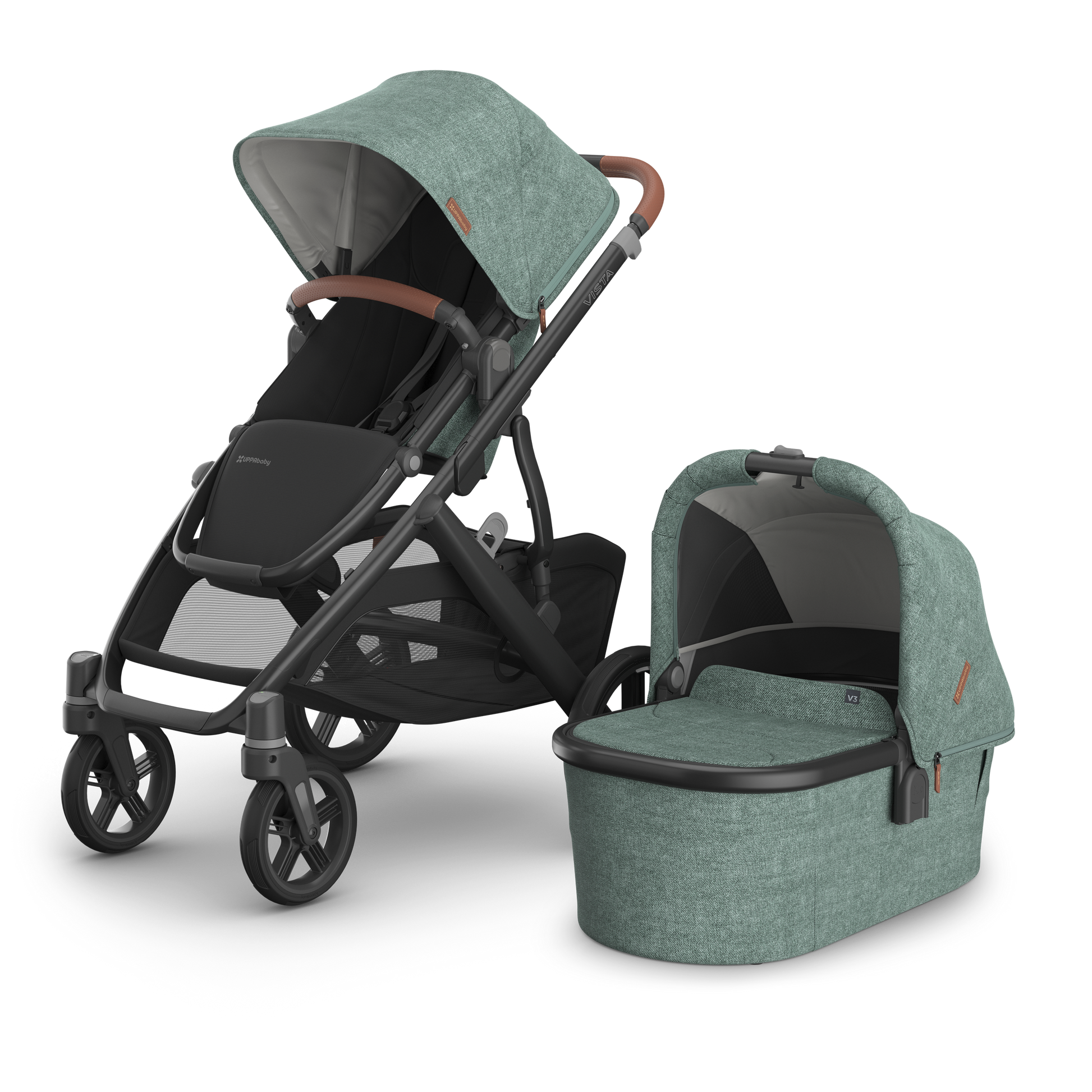 UPPAbaby Vista V3 In Gwen showcasing both a stroller and carrycot