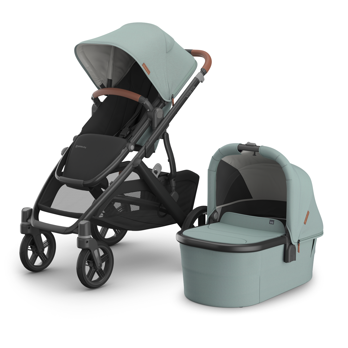 UPPAbaby Vista V3 In Kenzi showcasing both a stroller and carrycot