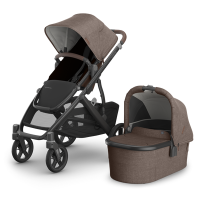 Uppababy Vista V3 travel system in Owen brown colour, complete with cloud S car seat and isofix base.