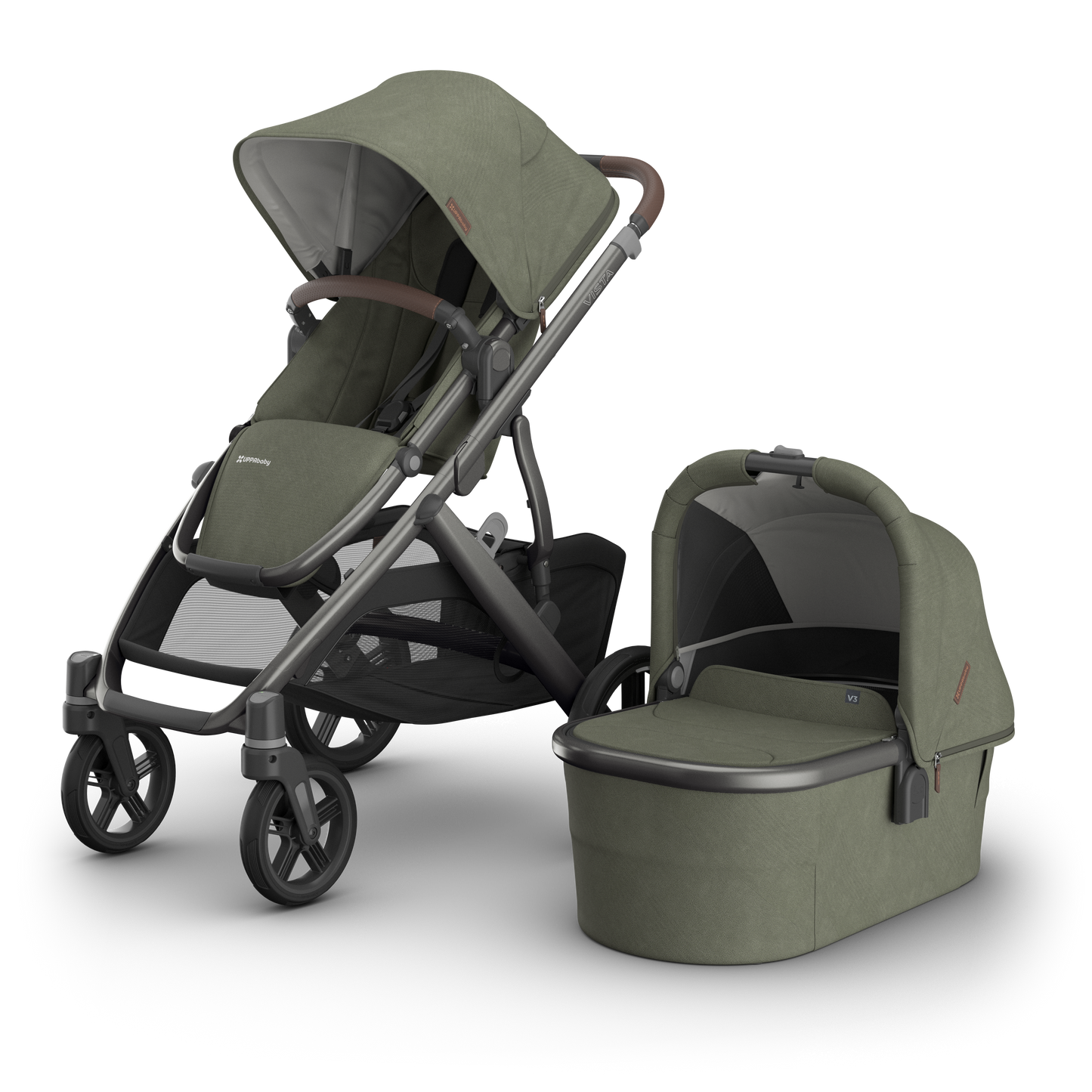 UPPAbaby Vista V3 Evelyn showcasing both a stroller and carrycot