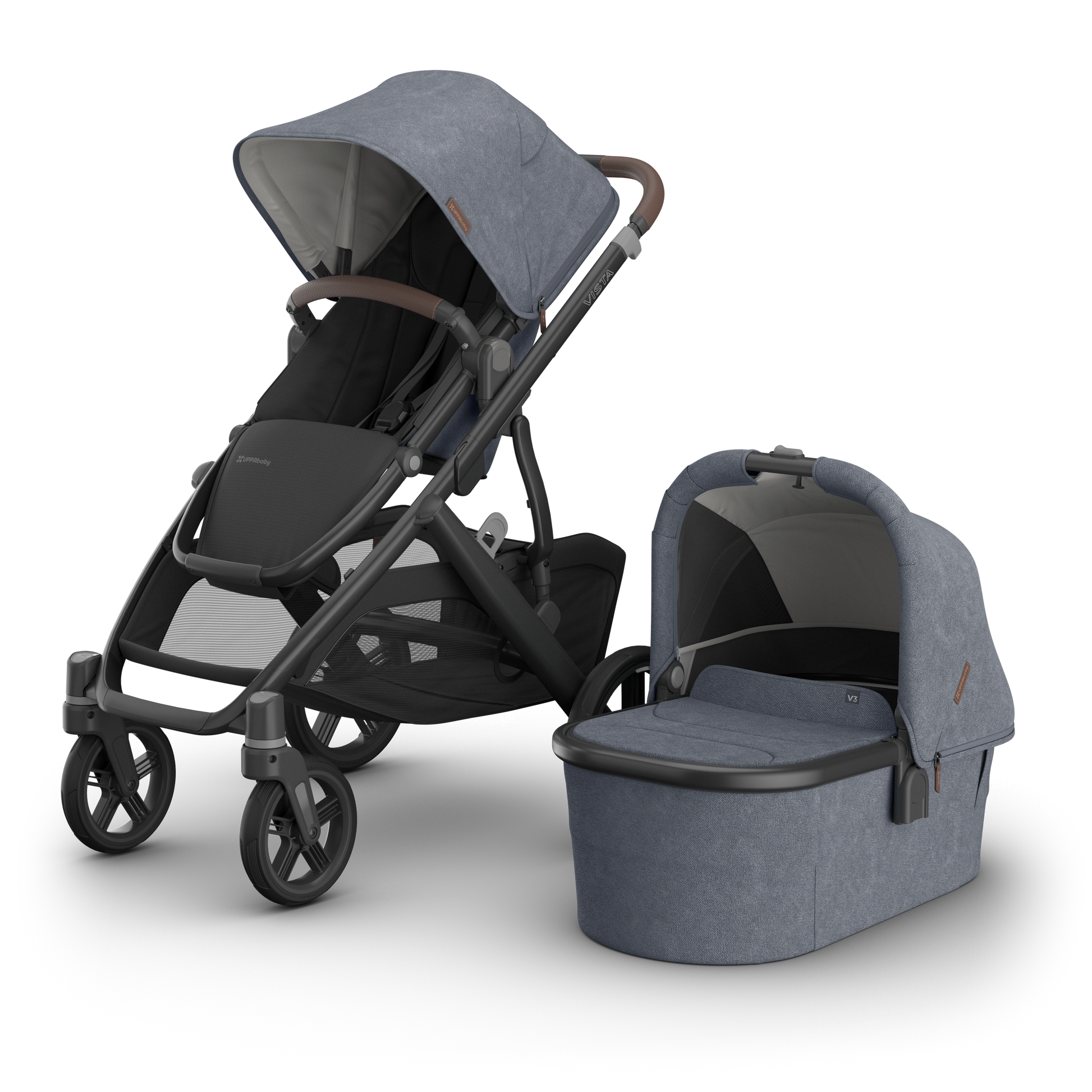 UPPAbaby Vista V3 In Julian showcasing both a stroller and carrycot