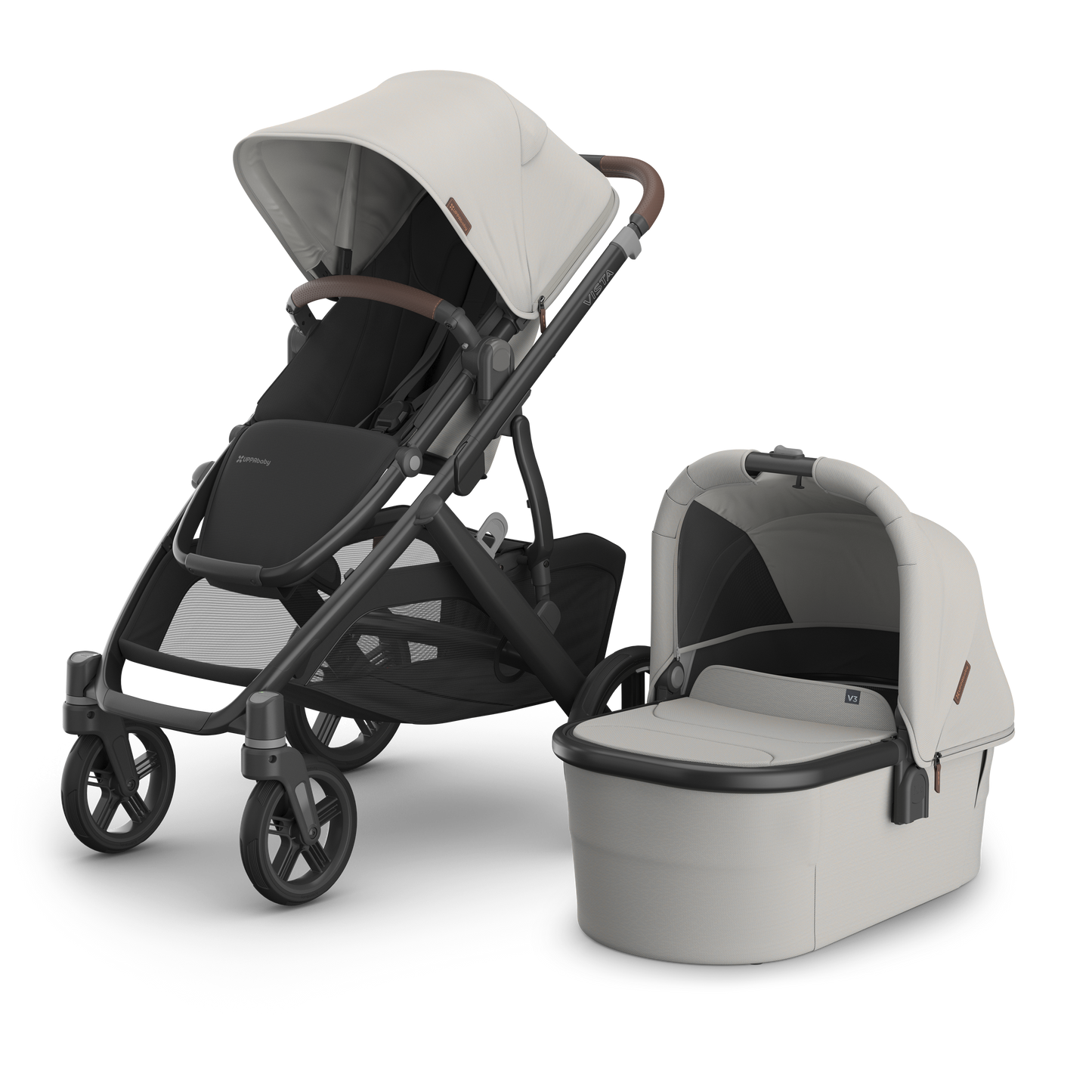 UPPAbaby Vista V3 In Savannah showcasing both a stroller and carrycot
