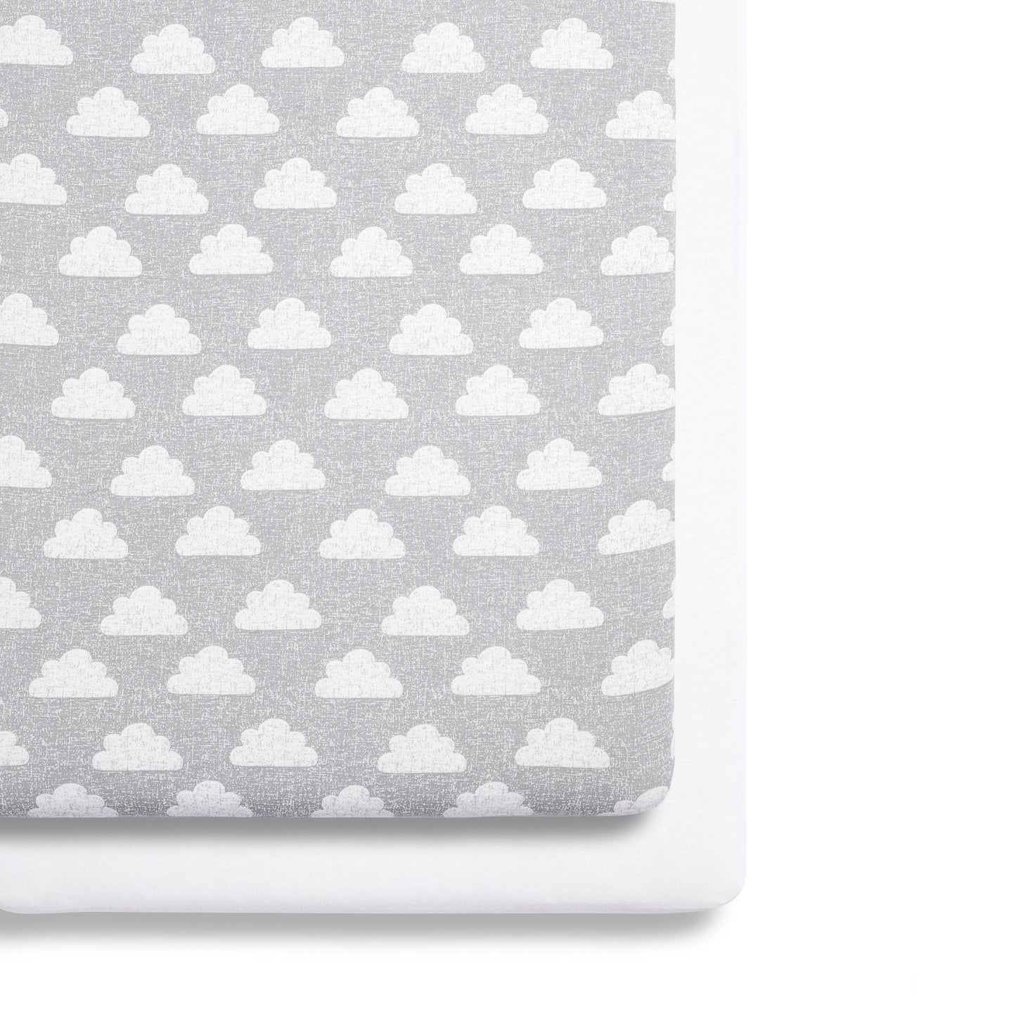 Snuz crib sheets in Grey Cloud Print