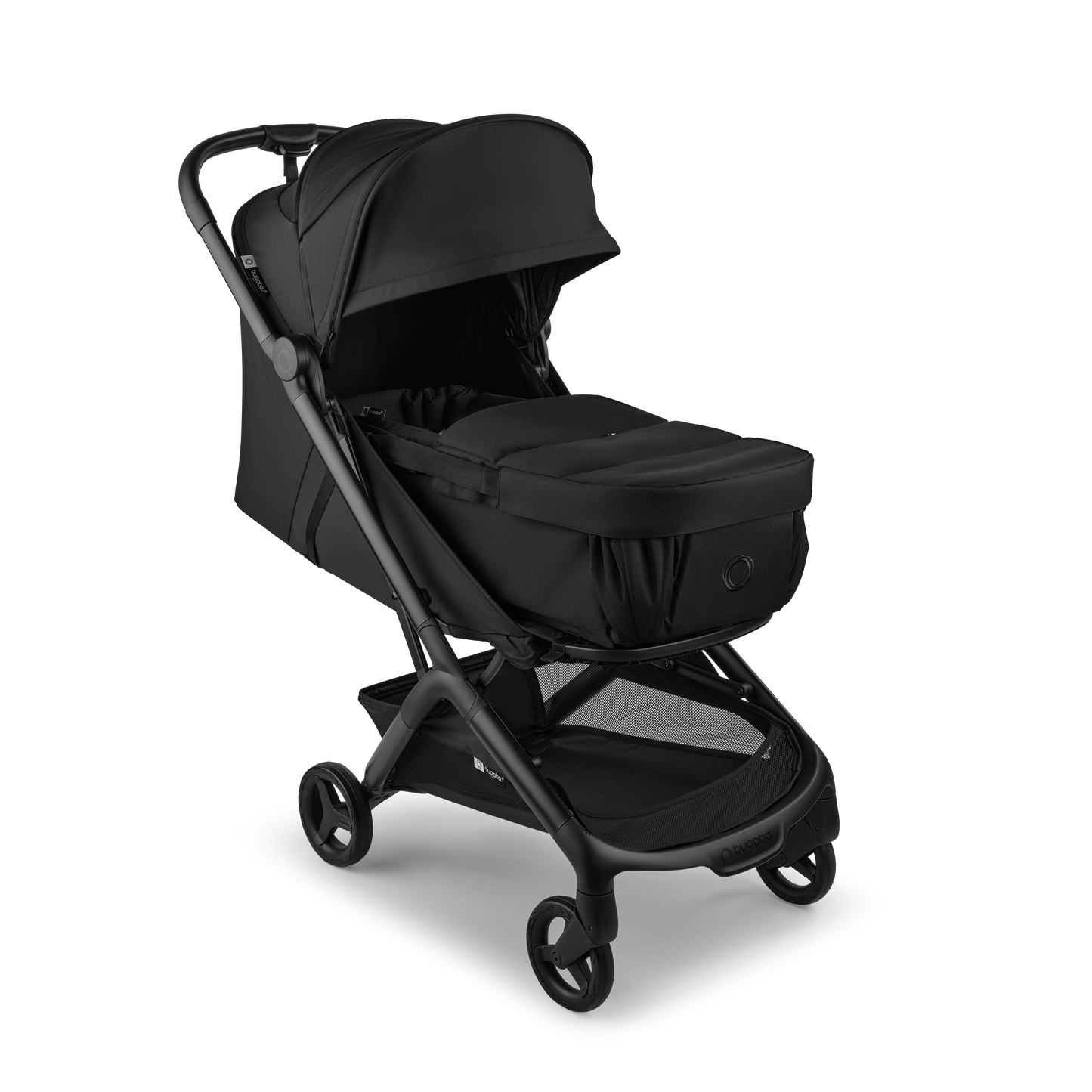 Bugaboo baby nest in black colourway to fit inside various pushchairs.