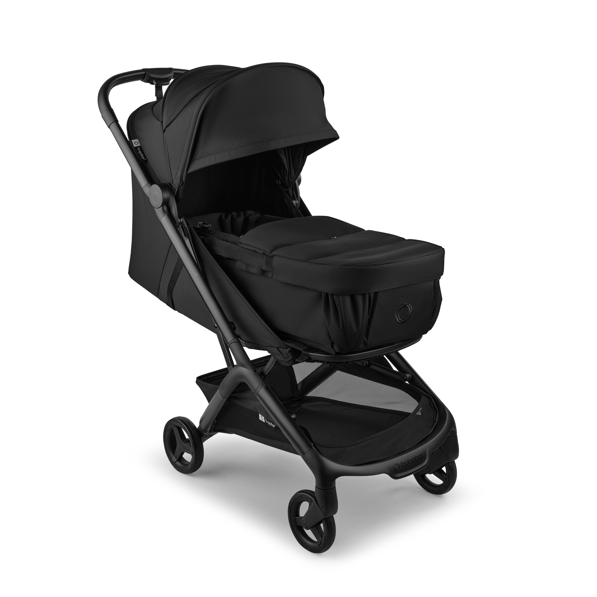 Bugaboo baby nest in black colourway to fit inside various pushchairs.