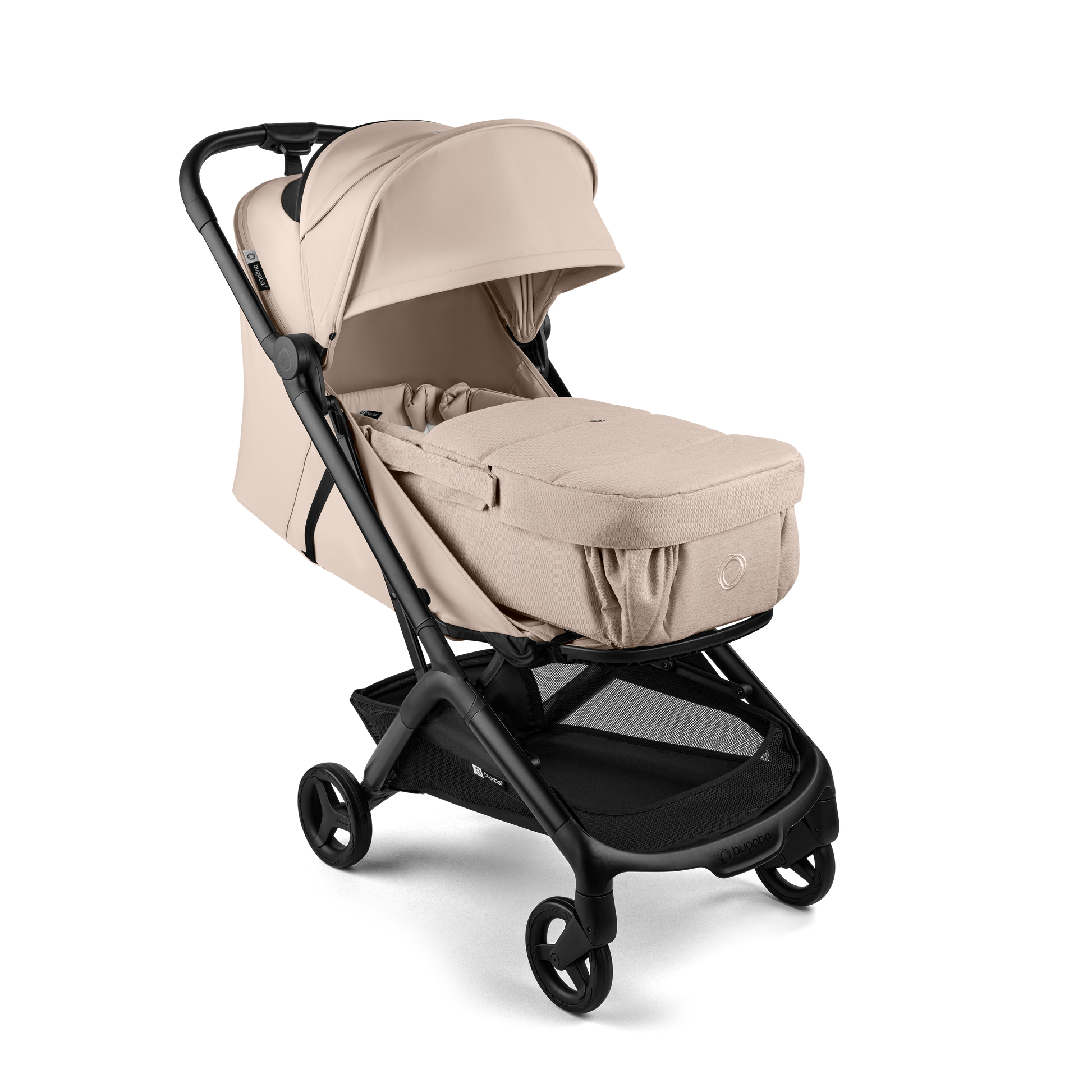 Bugaboo baby nest in desert taupe colourway to fit inside various pushchairs.