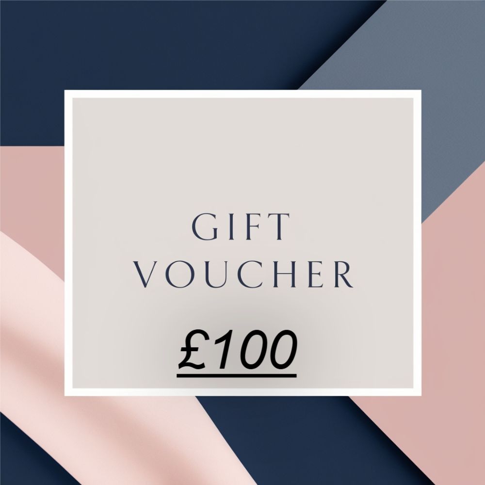 blue and pink coloured image advertising gift vouchers £100