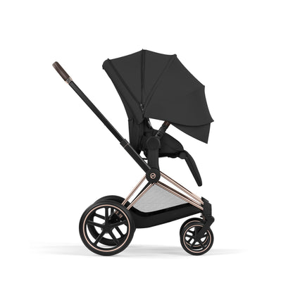 Cybex Priam Comfort combo in Sepia black colourway and rose gold chassis complete with footmuff.