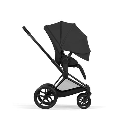 Cybex Priam Comfort combo in Sepia black colourway and matt black chassis complete with footmuff.