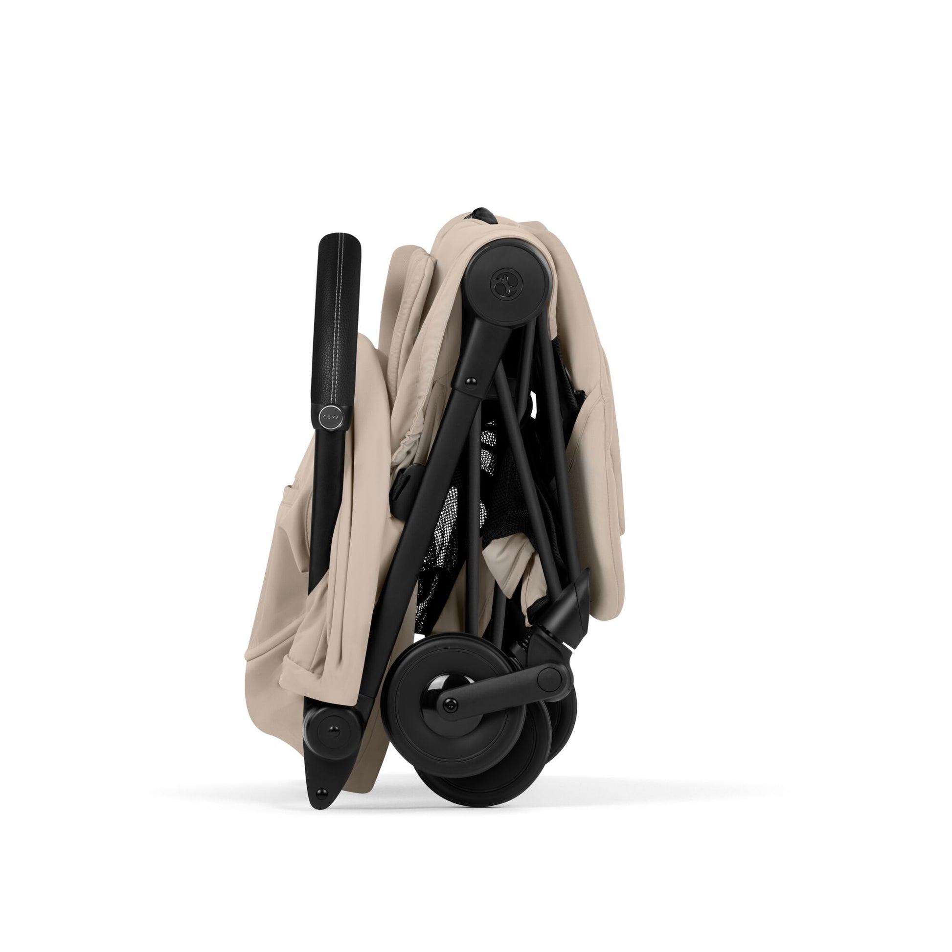 Cybex Coya Pushchair and carrycot in cozy beige colourway on a matt black chassis.