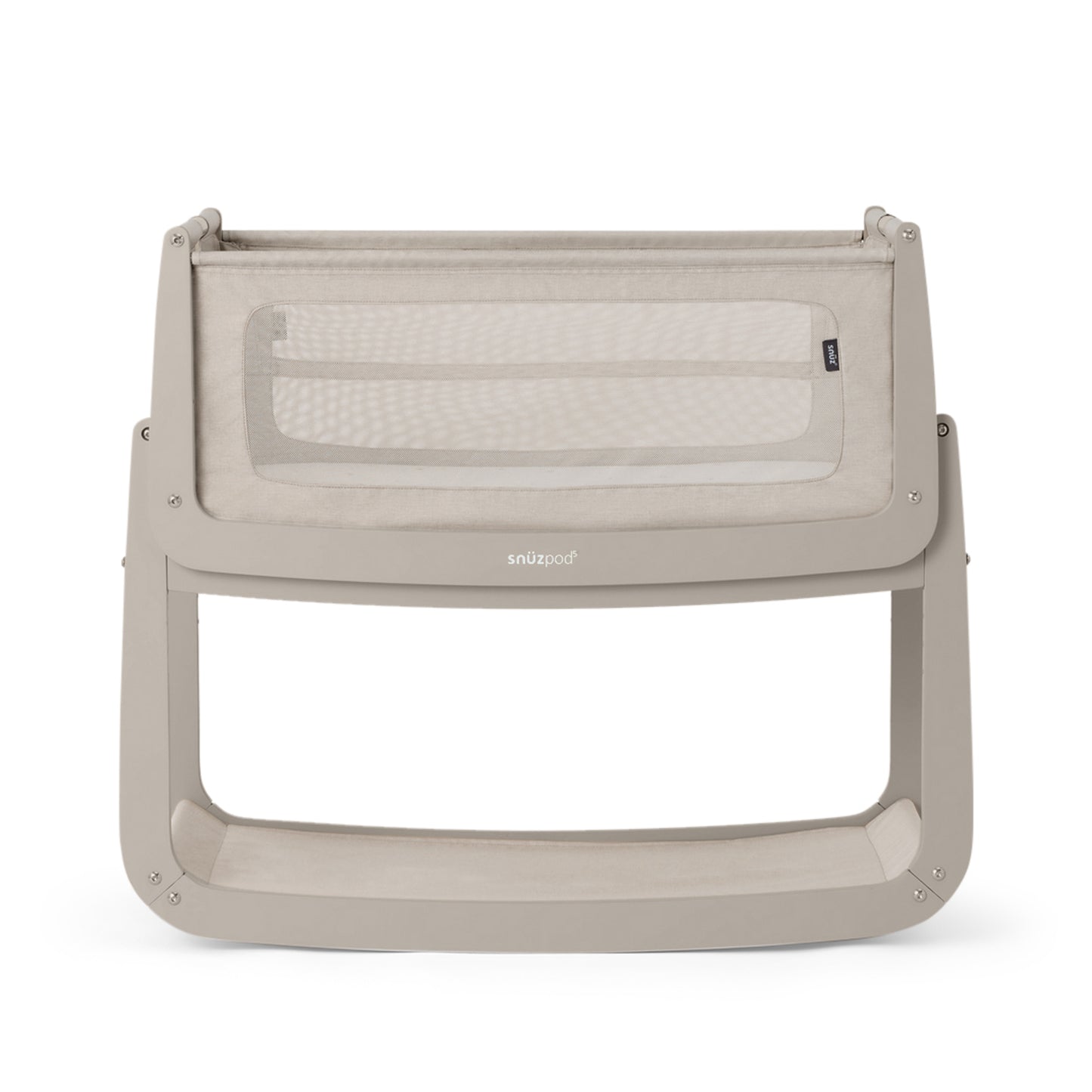 A Pebble Snuzpod5 bedside crib designed for infants, showcasing a modern and safe sleeping environment.