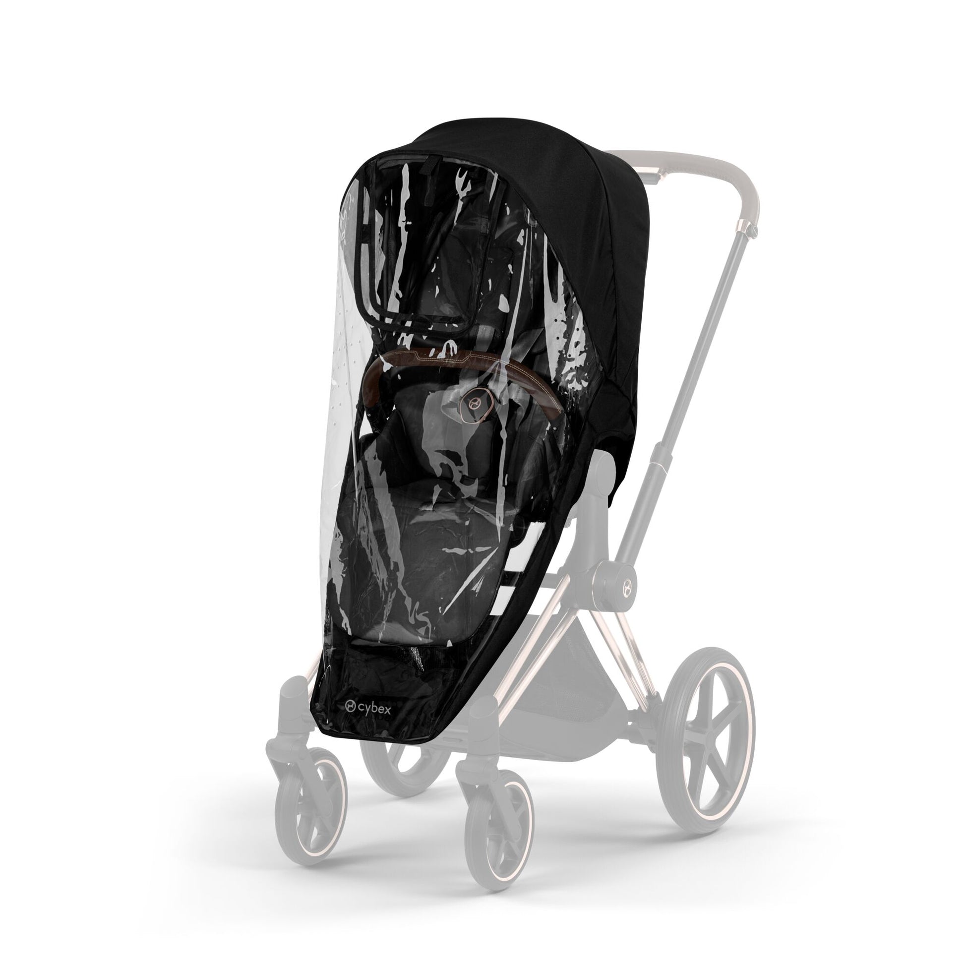 Cybex Priam Comfort combo in Sepia black colourway and rose gold chassis complete with footmuff.