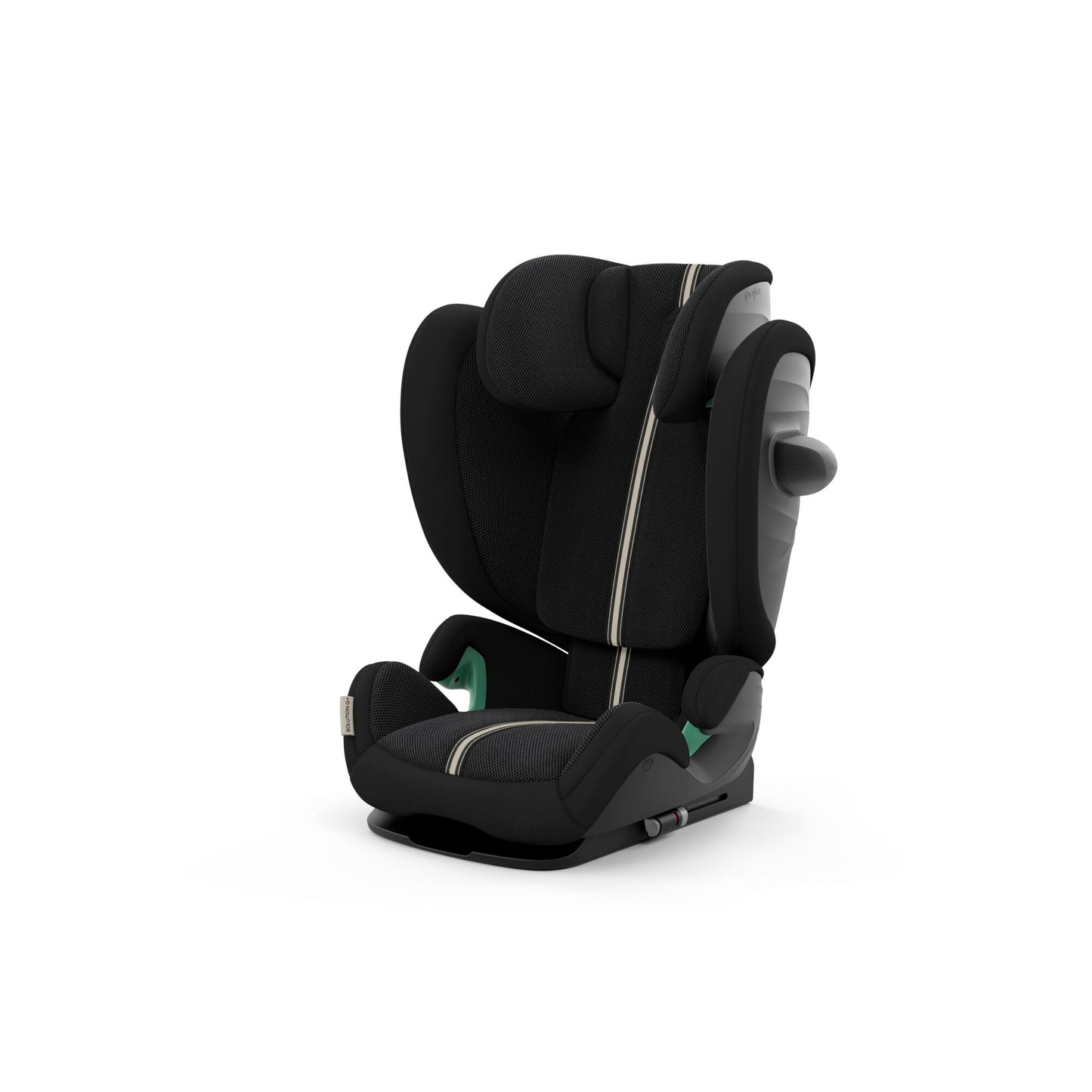 The Solution G car seat in black plus showcasing its design.