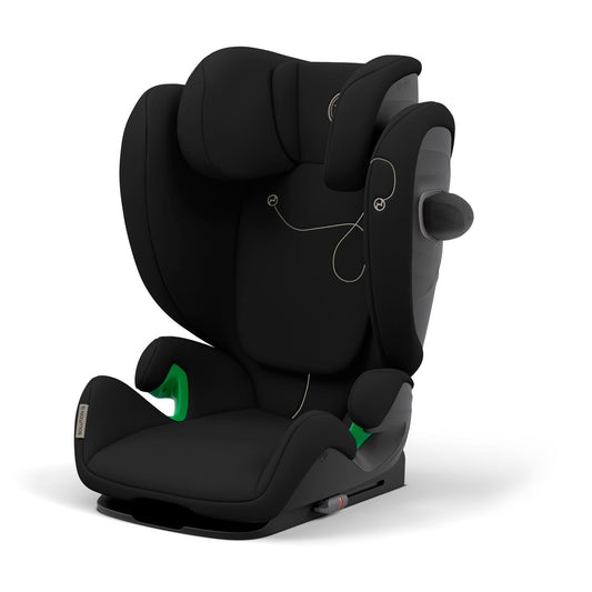 The Solution G car seat in moon black, showcasing its design.