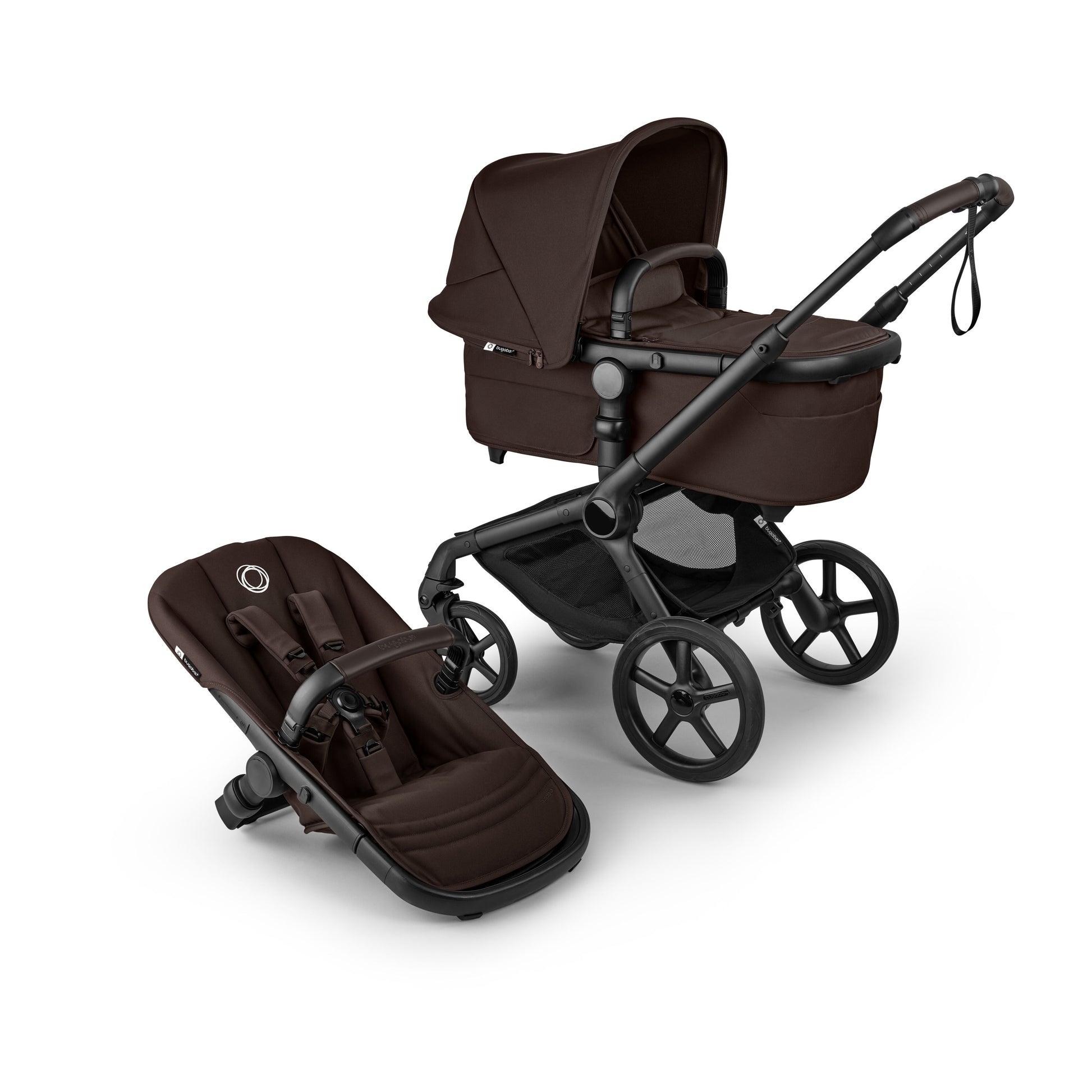 Bugaboo Fox 5  Renew Complete Bundle in cocoa brown colourway with cybex aton b2 car seat and base.