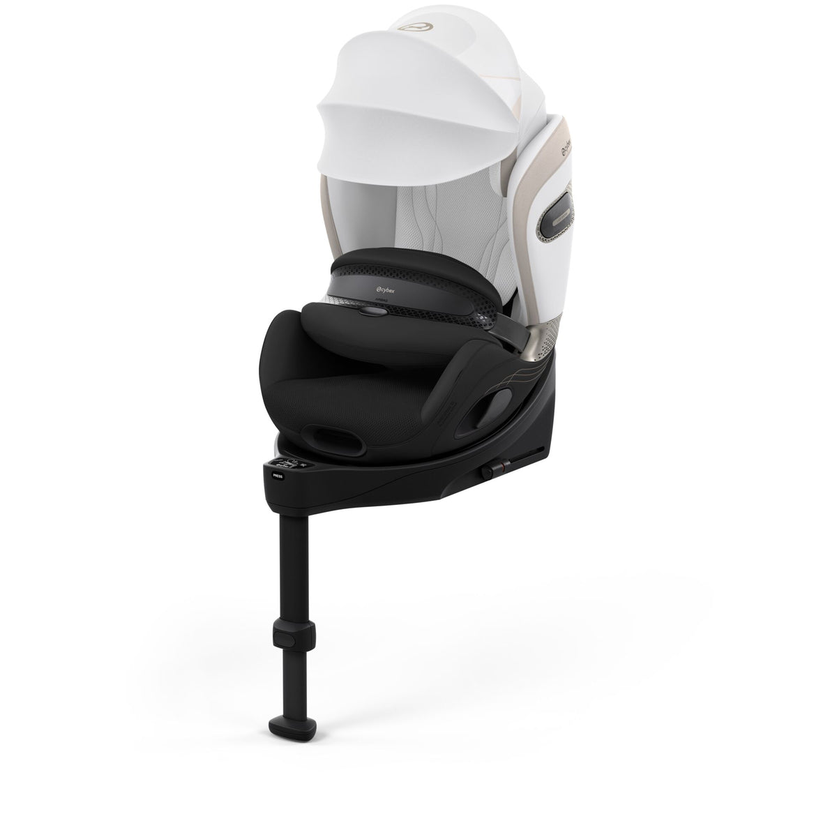 Cybex anoris Si car seat with airbag in off white style colour, with isofix base attatched.