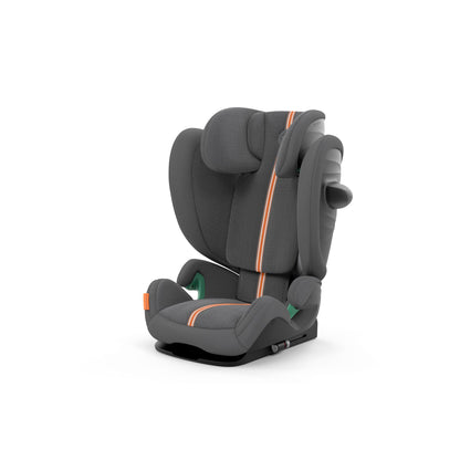 The Solution G car seat in grey plus showcasing its design.