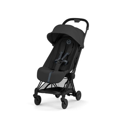 Cybex Coya Pushchair in sepia black colourway on a matt black chassis.