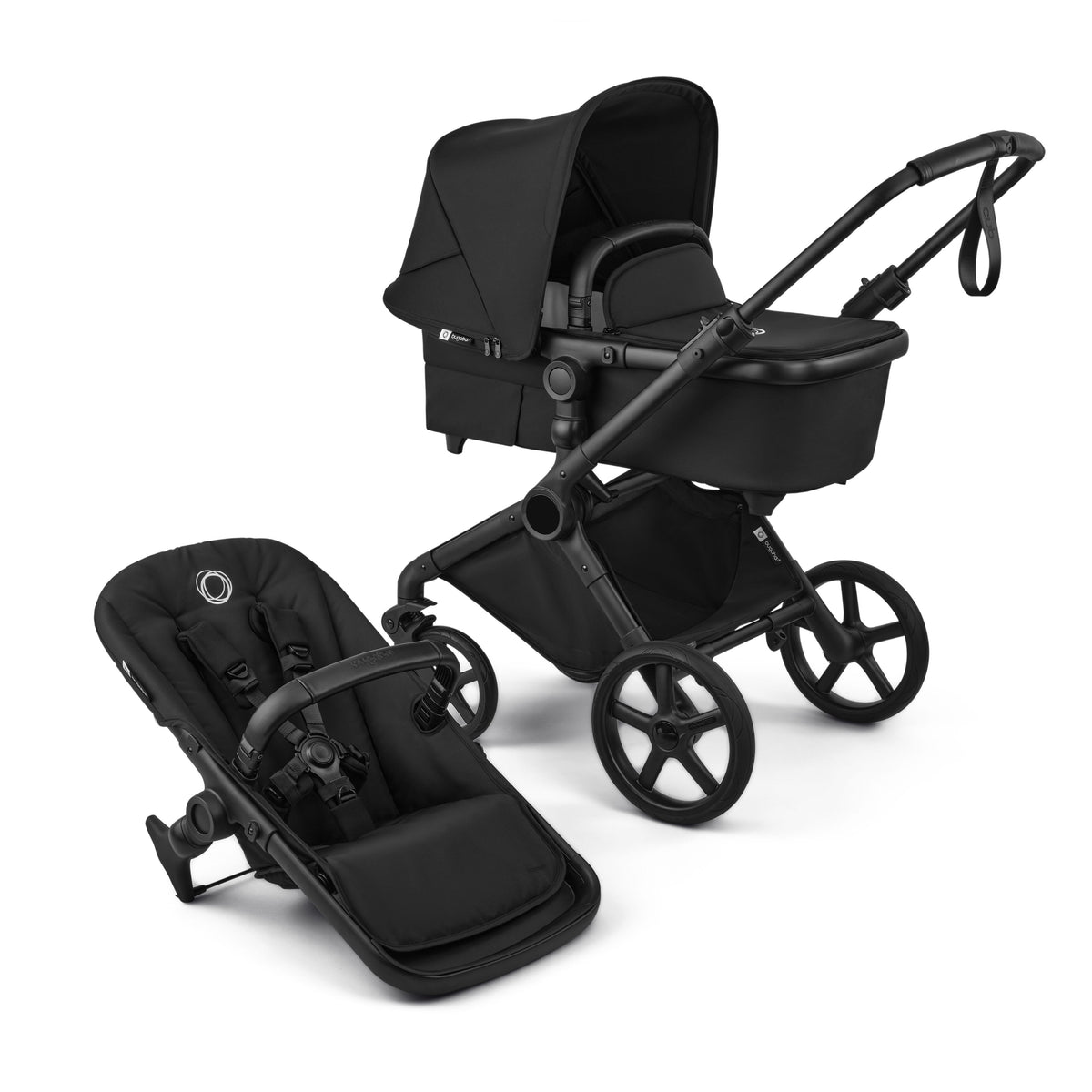 Bugaboo Cub travel system in heritage black, complete with Cybex cloud S car seat and isofix base.