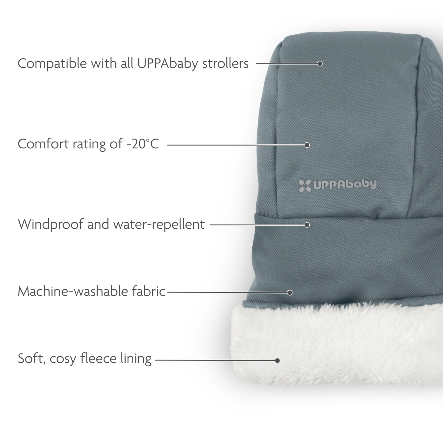 A pair of UPPAbaby cozy handmuffs in dillan colour.