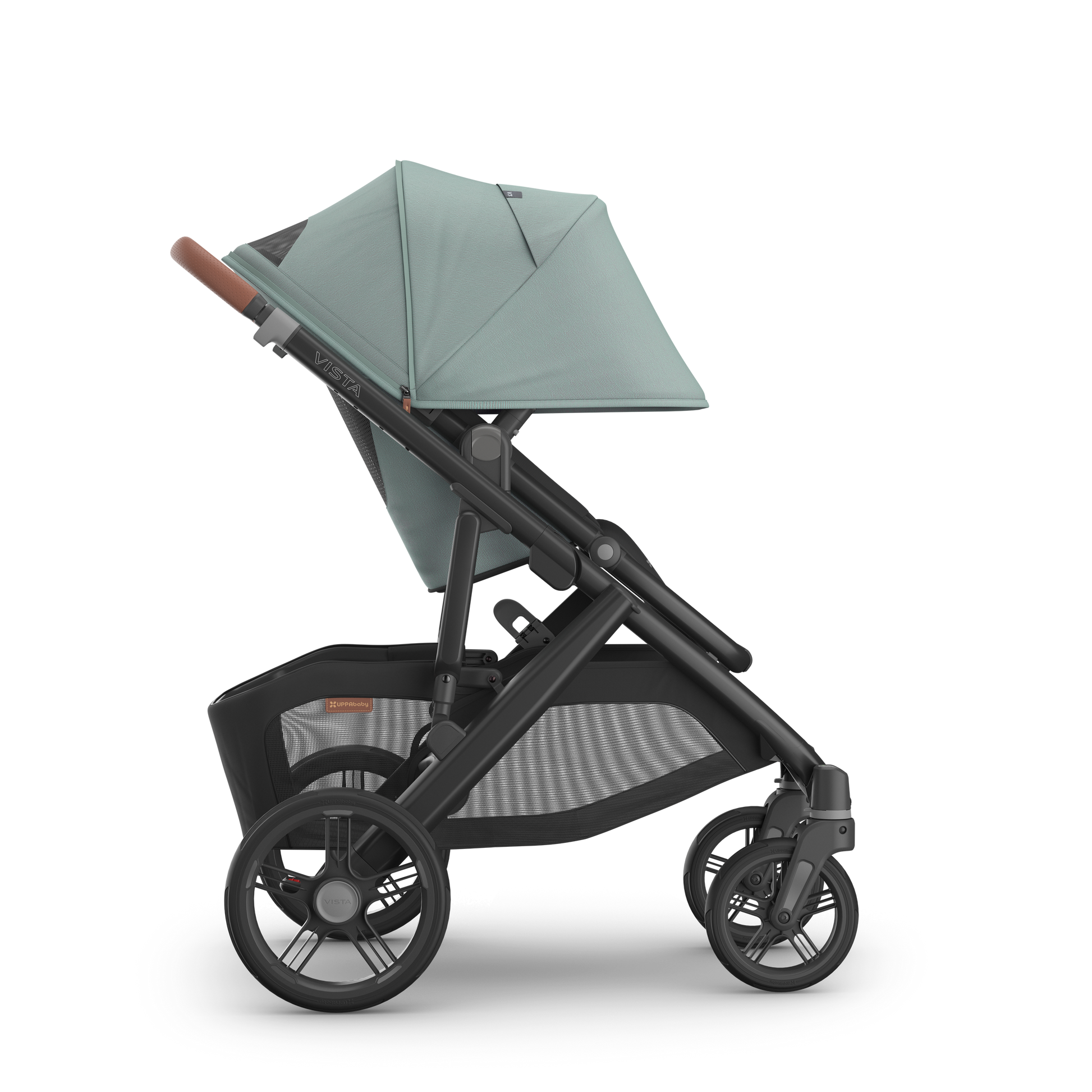 UPPAbaby Vista in Kenzi showcasing stroller with hood down