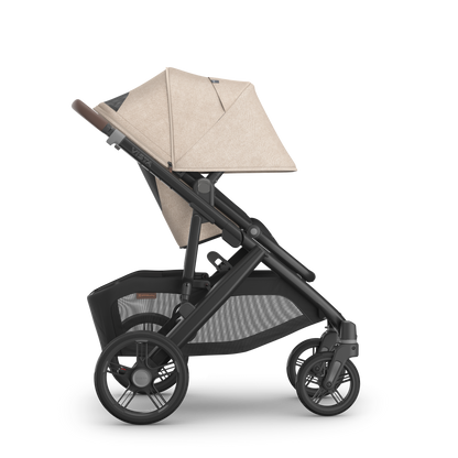 UPPAbaby Vista in Liam showcasing stroller with hood down