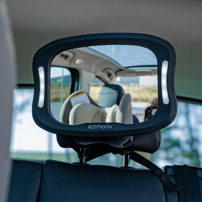 Wide car mirror with LED light