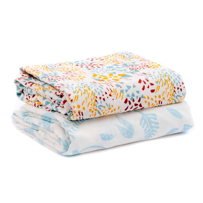 Pack of 2 Purflo musin squares with jungle leaves print.