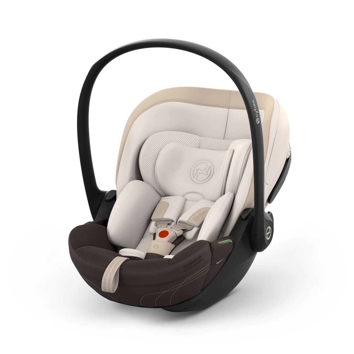 Cybex cloud s car seat in amber brown colour, with recline function.