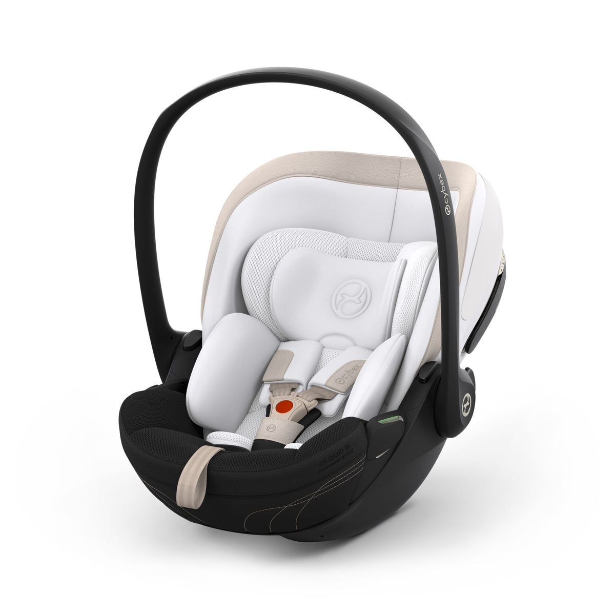 Cybex cloud s car seat in off white colour, with recline function.