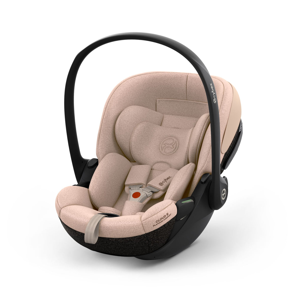 Cybex cloud s car seat in cozy beige comfort colour, with recline function.